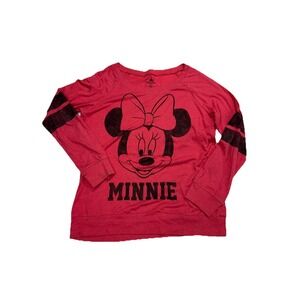 Disney Parks Minnie Mouse Long Sleeve Red Spirit Jersey Top Sz S #28 Graphi